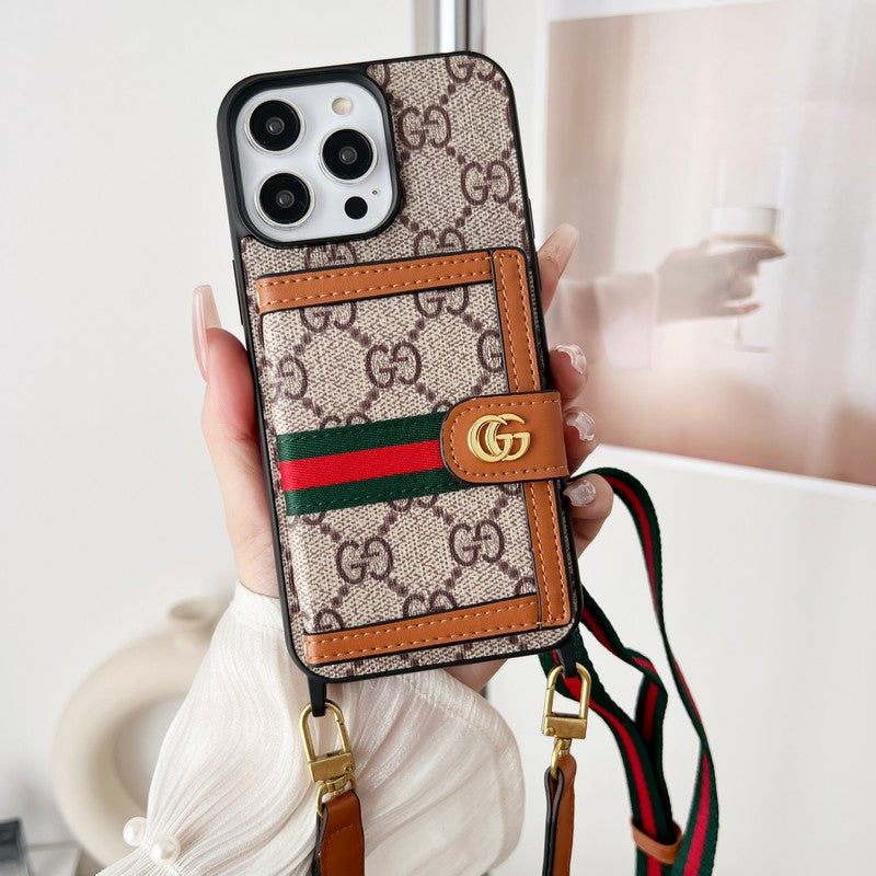 Housse iPhone classique avec chaîne et pochette pour cartes premium