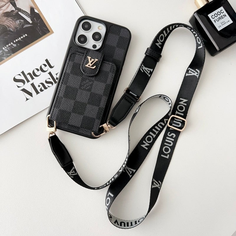 Luxusní černobílé crossbody pouzdro na iPhone s kapsou na karty  