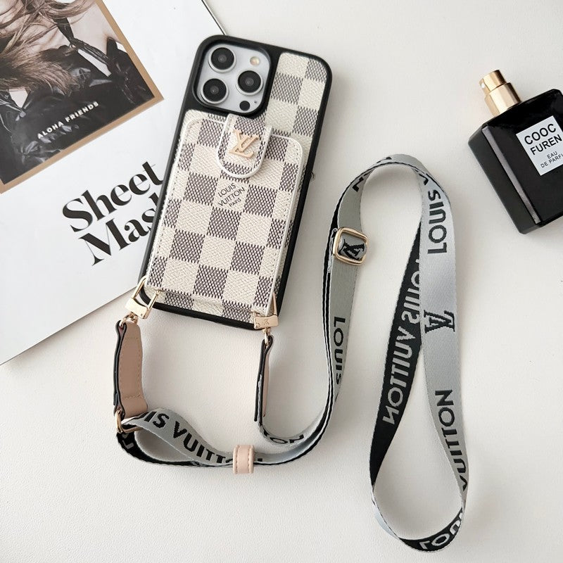 Luxusní černobílé crossbody pouzdro na iPhone s kapsou na karty  