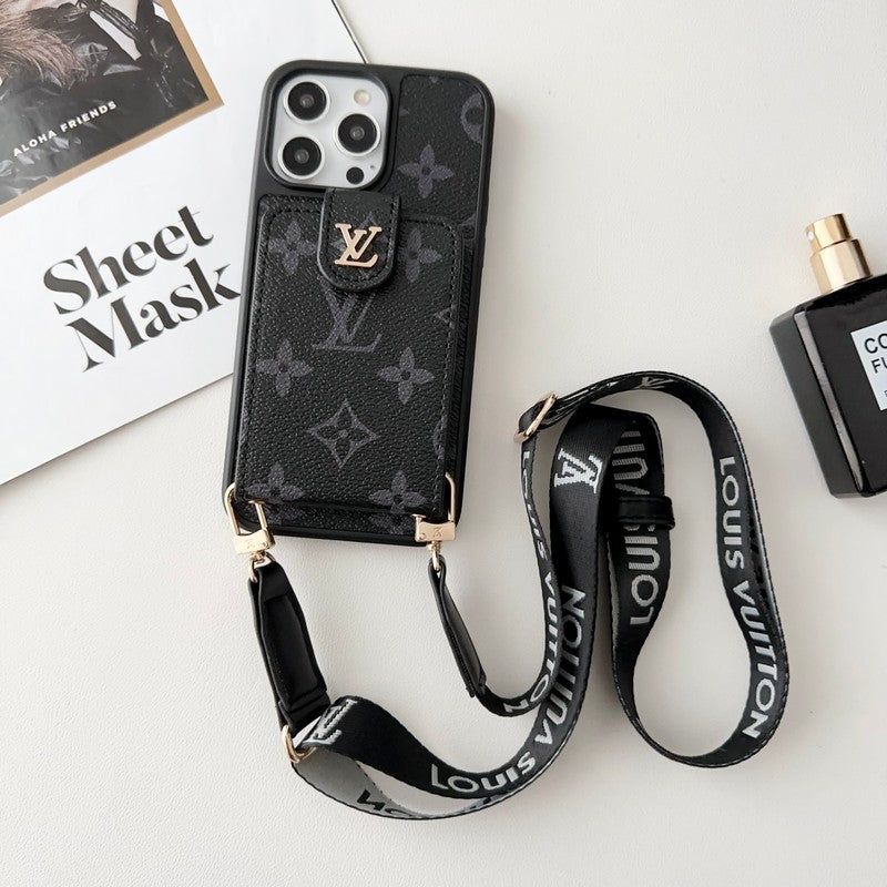 Luxusní černobílé crossbody pouzdro na iPhone s kapsou na karty  