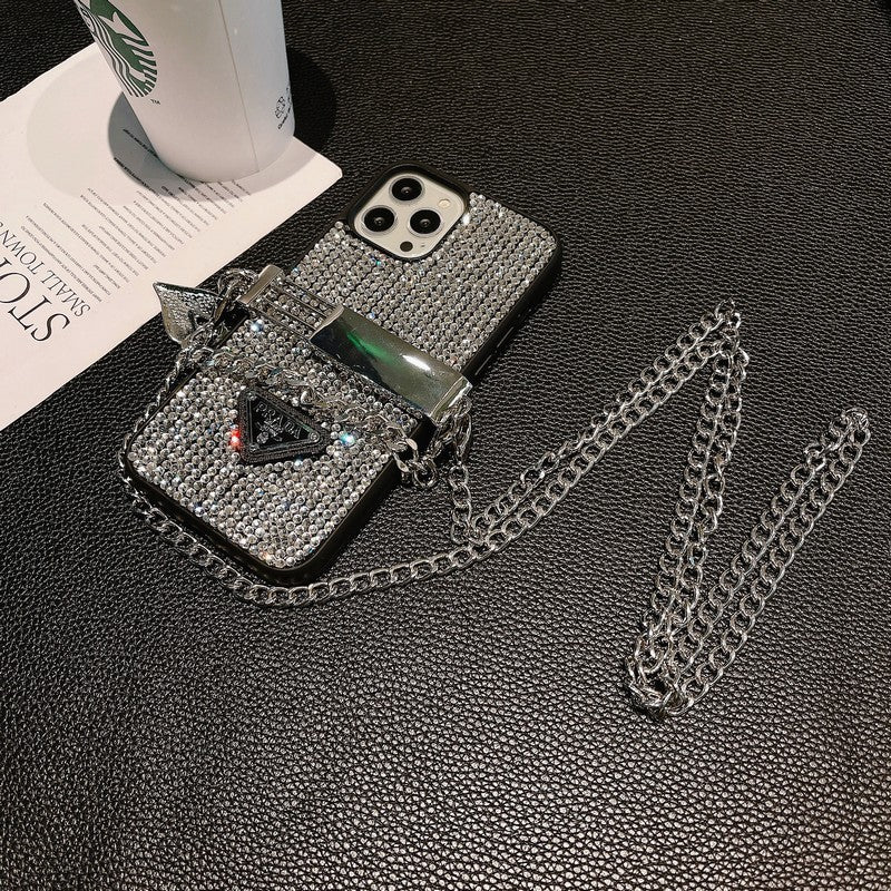 Coque iPhone chaîne bandoulière de luxe avec diamants