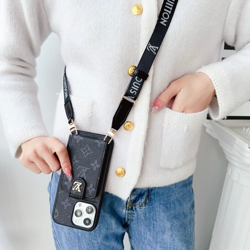 Luxusní černobílé crossbody pouzdro na iPhone s kapsou na karty  