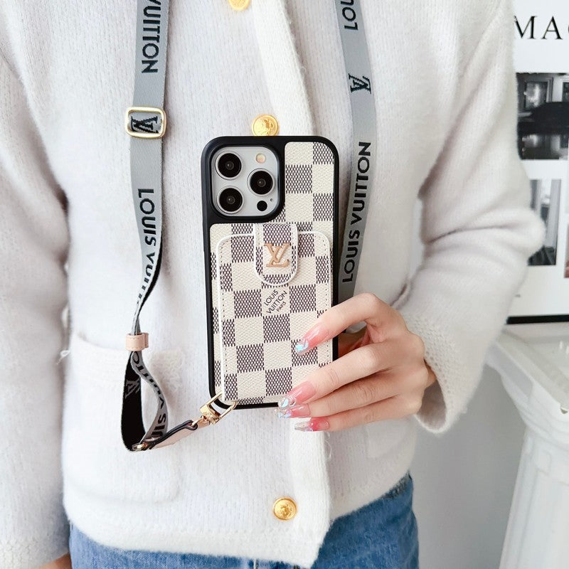 Luxusní černobílé crossbody pouzdro na iPhone s kapsou na karty  