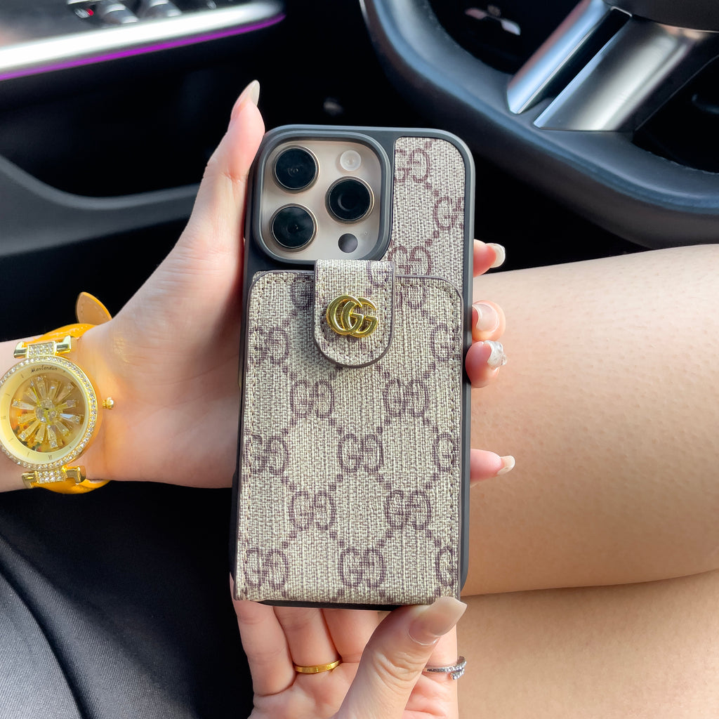Luxusní pouzdro na iPhone přes rameno s držákem karet a popruhem