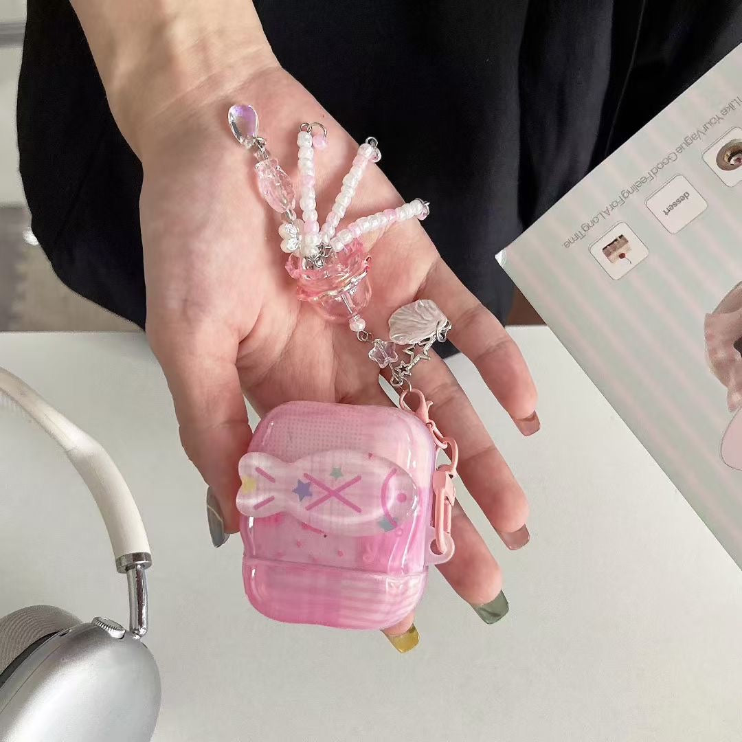 Pinke Einhorn AirPods Hülle mit Kristallperlen-Charm