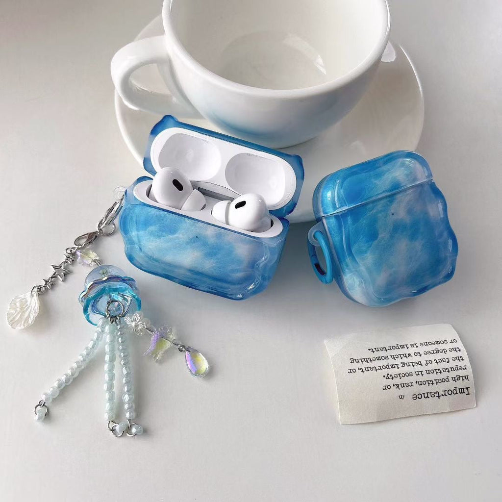 Pouzdro Blue Sky na AirPods s želatinovým korálkovým přívěskem