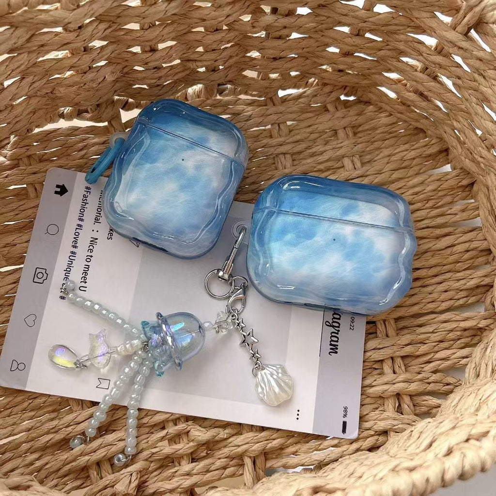 Pouzdro Blue Sky na AirPods s želatinovým korálkovým přívěskem