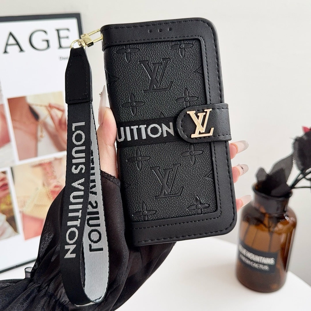 Luxury Portefeuille à motif luxueux Coque iPhone avec porte-cartes et lanière