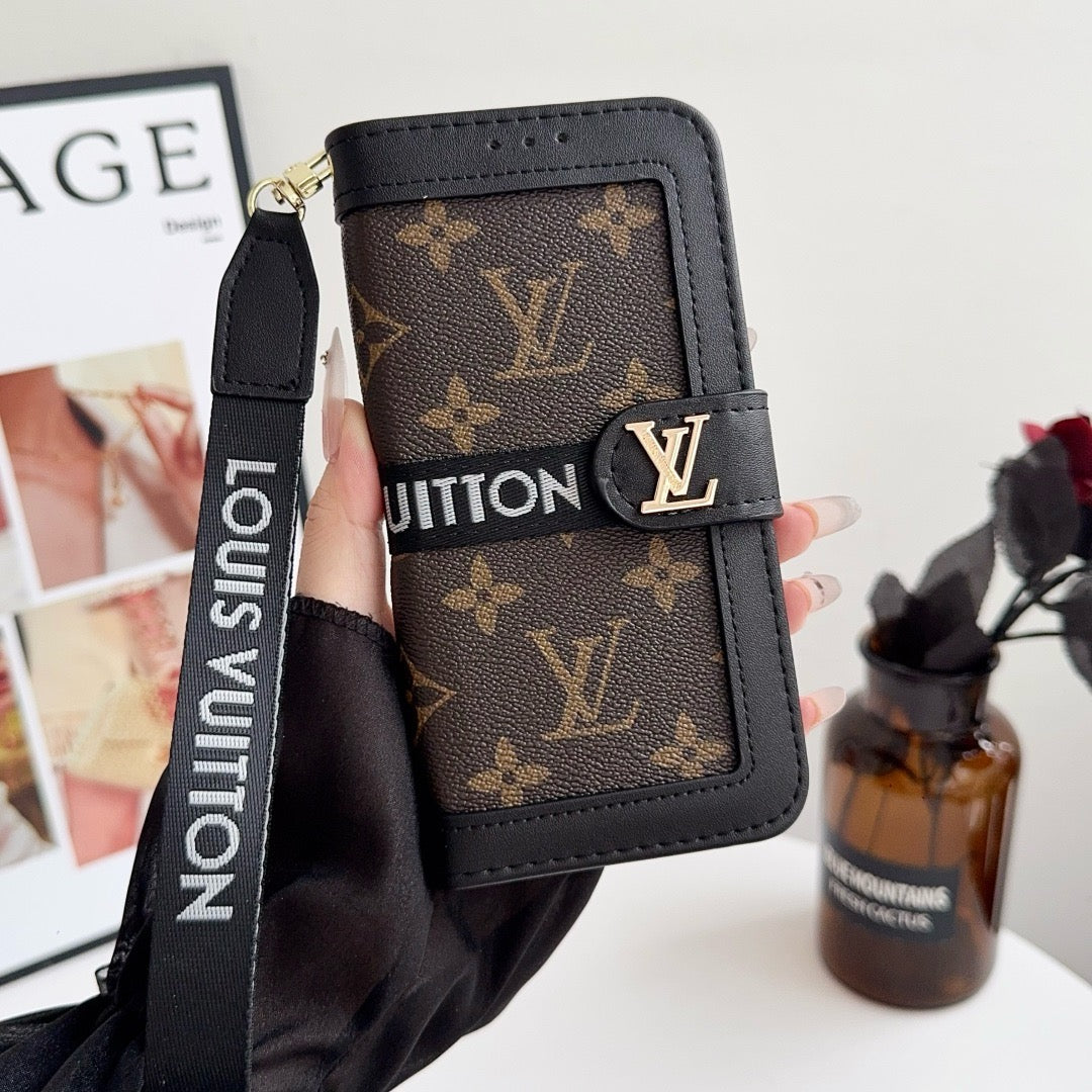 Luxury Portefeuille à motif luxueux Coque iPhone avec porte-cartes et lanière