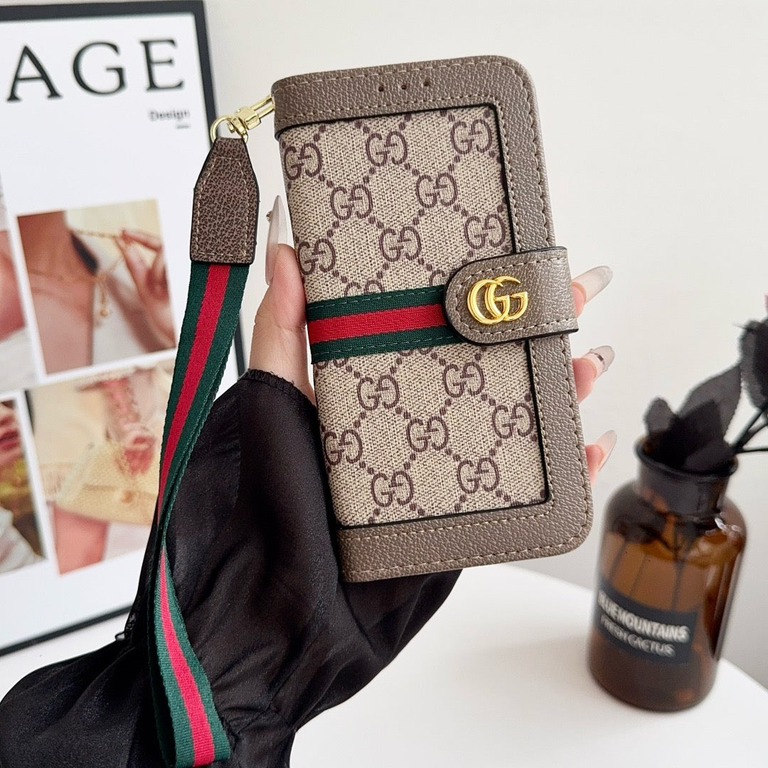 Luxury Portefeuille à motif luxueux Coque iPhone avec porte-cartes et lanière