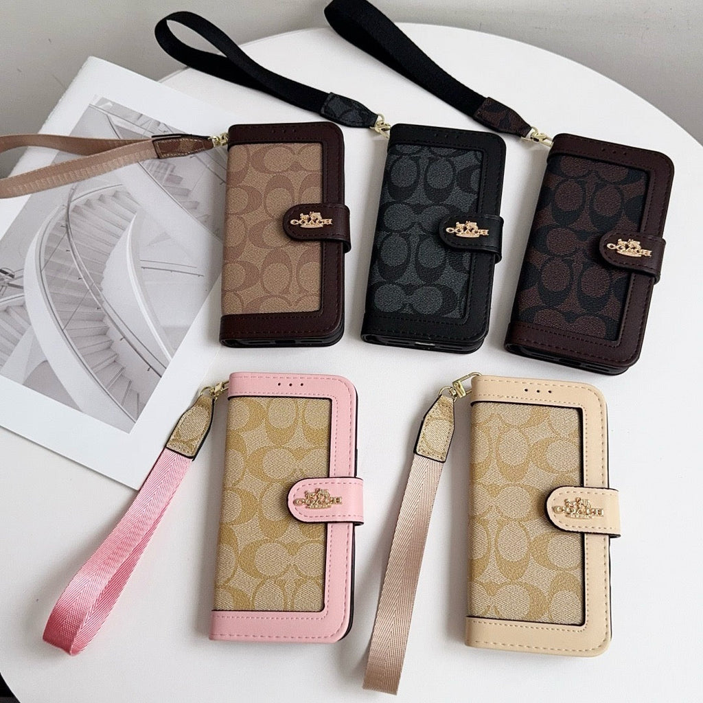 Étui portefeuille de luxe CO pour iPhone avec porte-cartes et dragonne