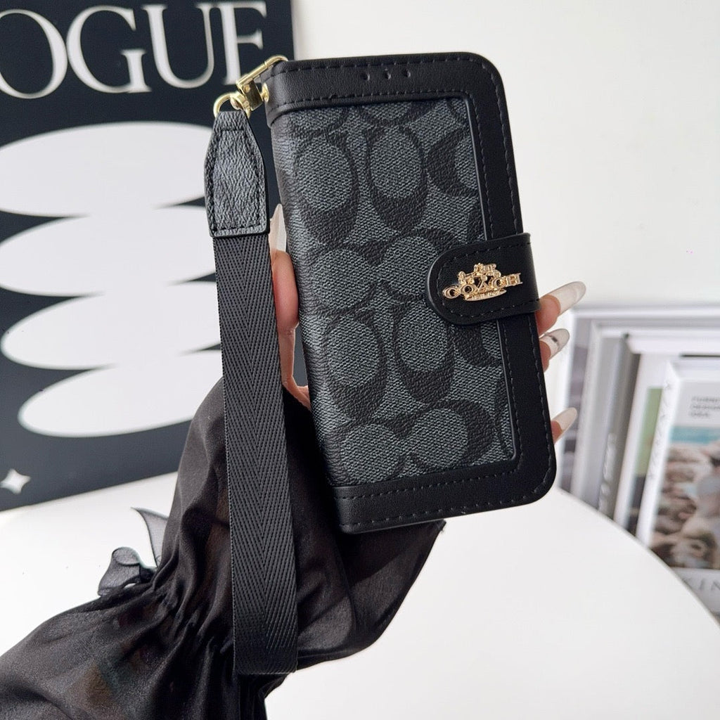 Étui portefeuille de luxe CO pour iPhone avec porte-cartes et dragonne
