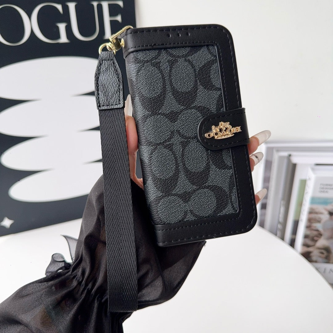 Étui portefeuille de luxe CO pour iPhone avec porte-cartes et dragonne