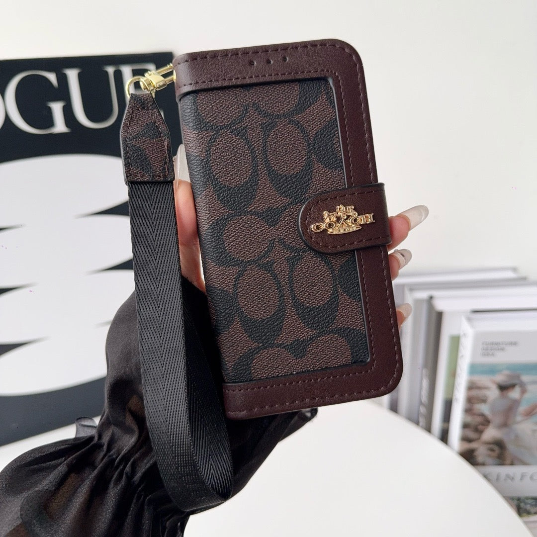 Étui portefeuille de luxe CO pour iPhone avec porte-cartes et dragonne