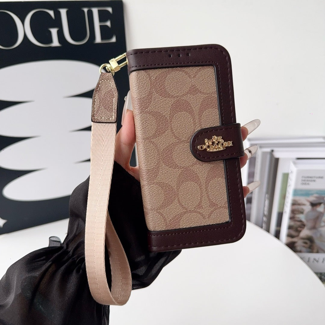 Étui portefeuille de luxe CO pour iPhone avec porte-cartes et dragonne