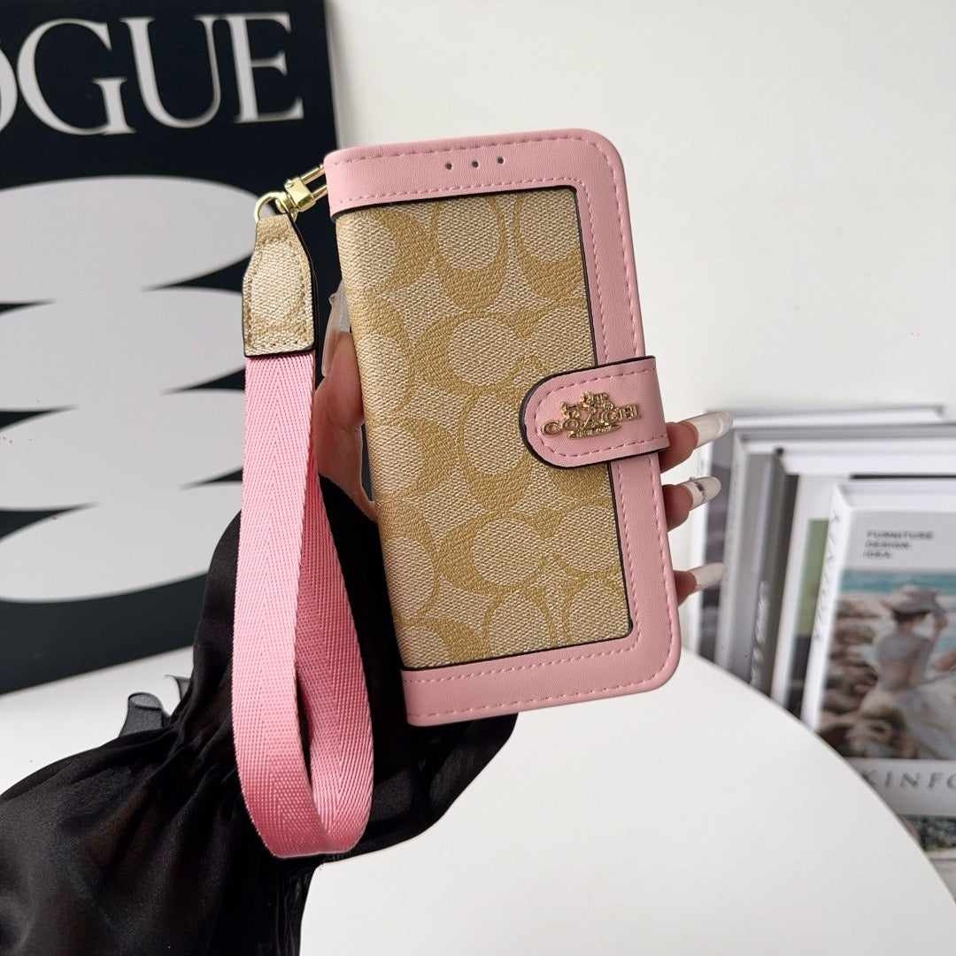 Étui portefeuille de luxe CO pour iPhone avec porte-cartes et dragonne