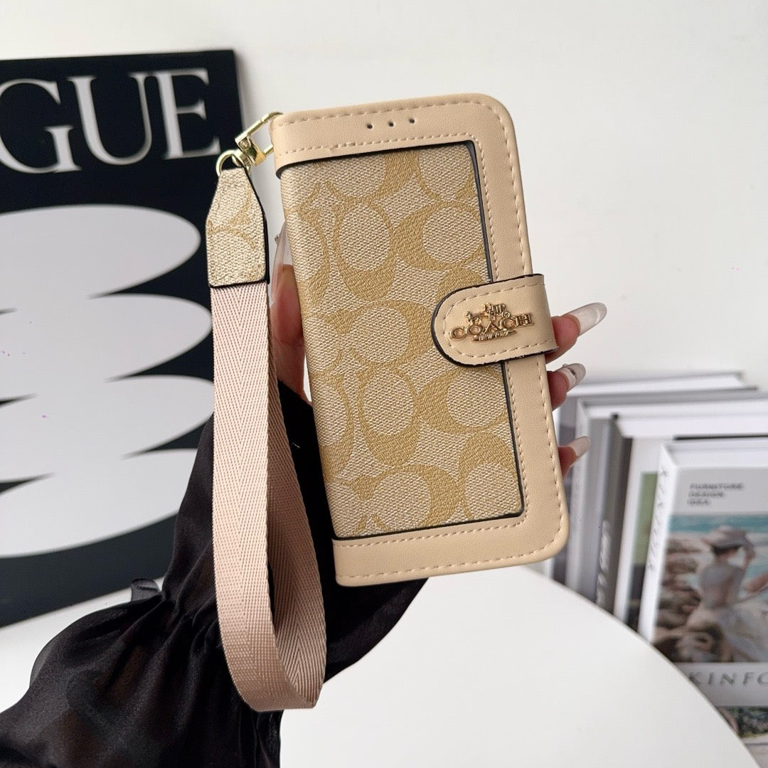 Étui portefeuille de luxe CO pour iPhone avec porte-cartes et dragonne