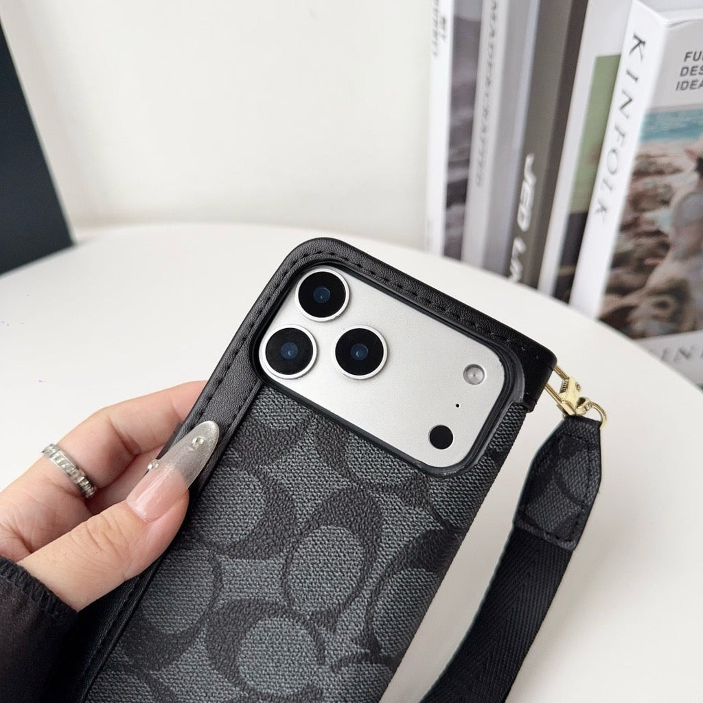 Étui portefeuille de luxe CO pour iPhone avec porte-cartes et dragonne