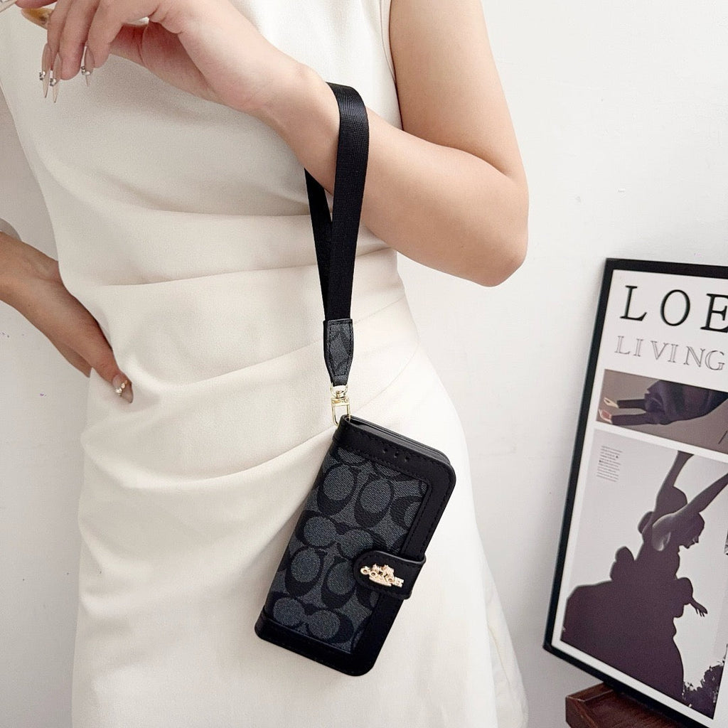 Étui portefeuille de luxe CO pour iPhone avec porte-cartes et dragonne