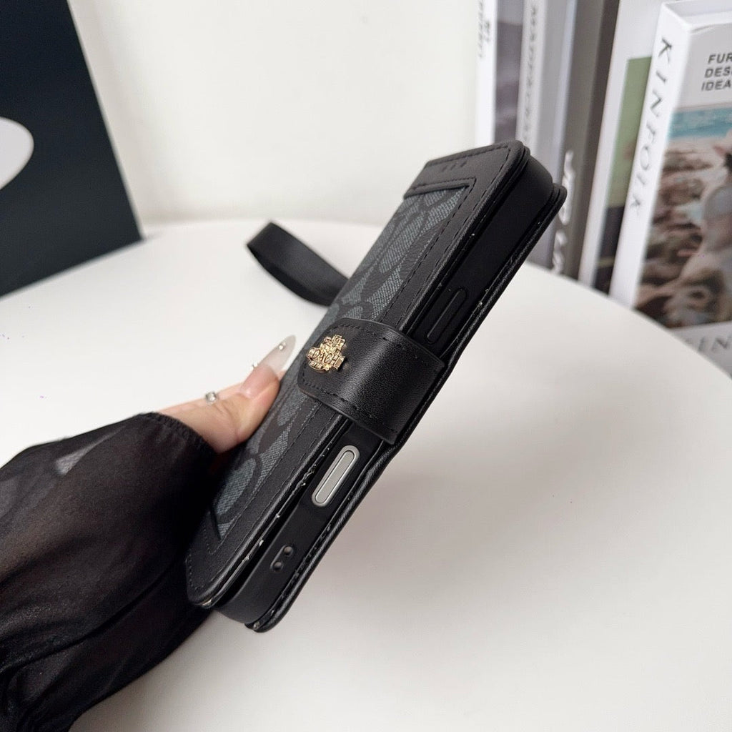 Étui portefeuille de luxe CO pour iPhone avec porte-cartes et dragonne