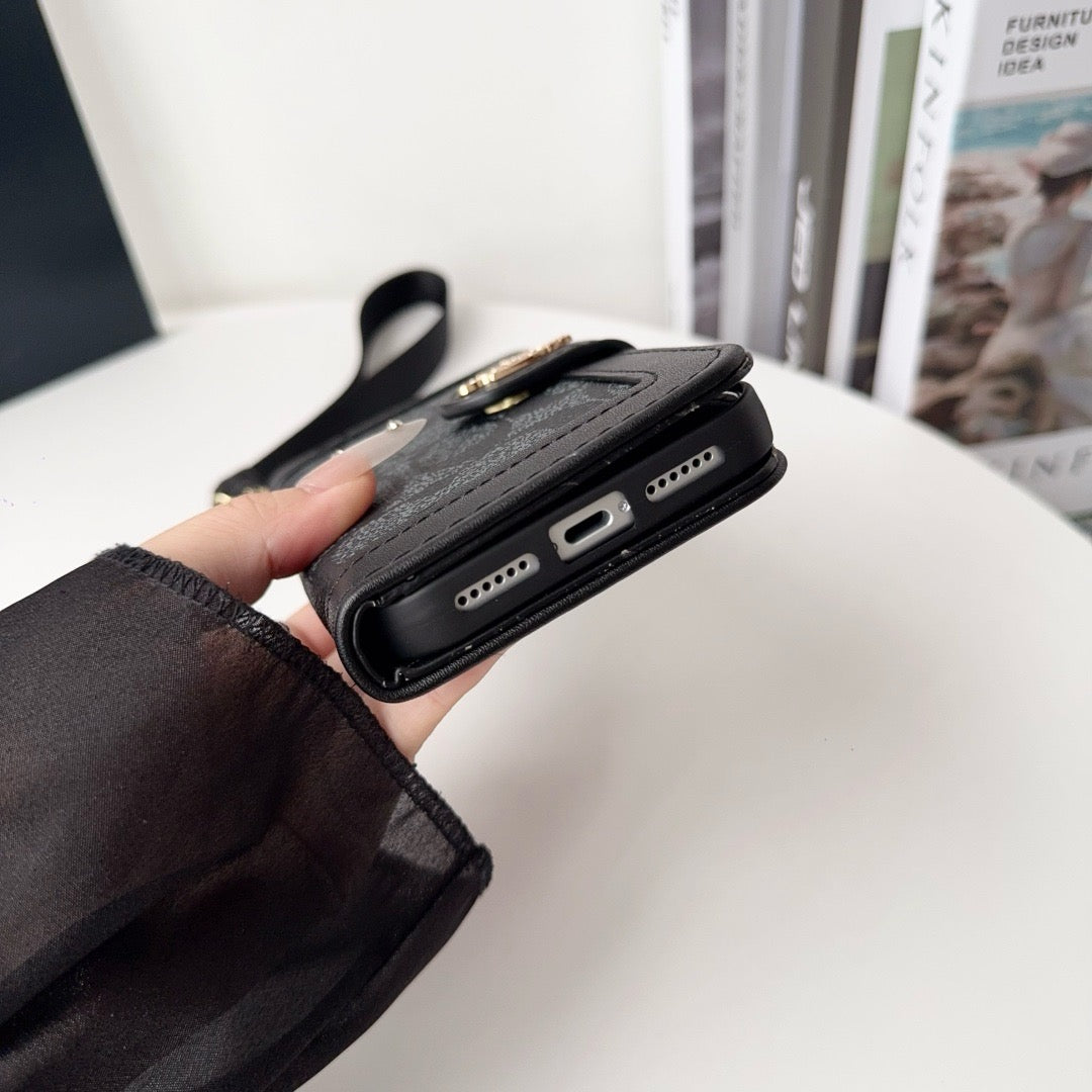 Étui portefeuille de luxe CO pour iPhone avec porte-cartes et dragonne