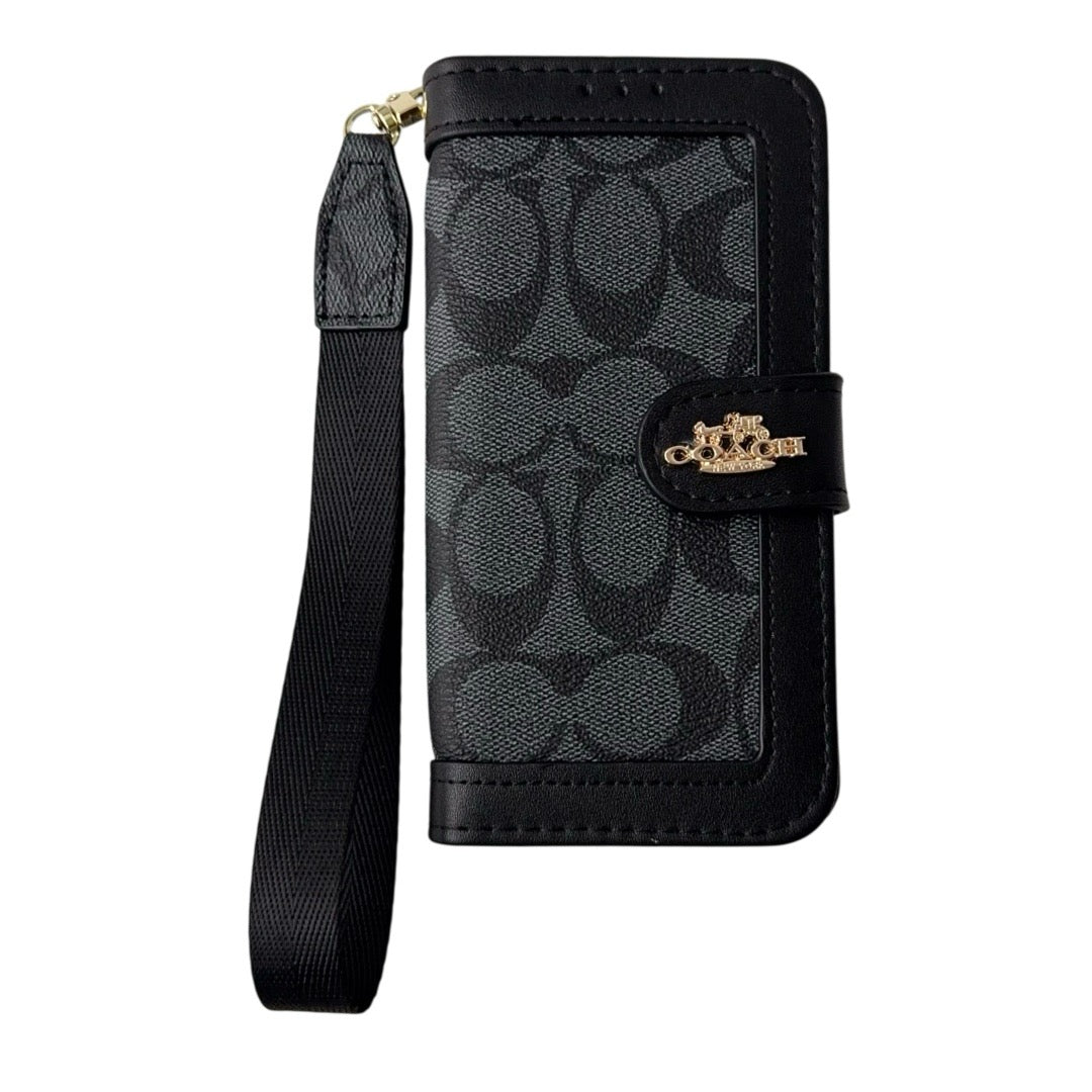 Étui portefeuille de luxe CO pour iPhone avec porte-cartes et dragonne