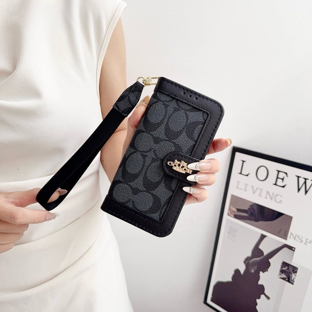 Étui portefeuille de luxe CO pour iPhone avec porte-cartes et dragonne