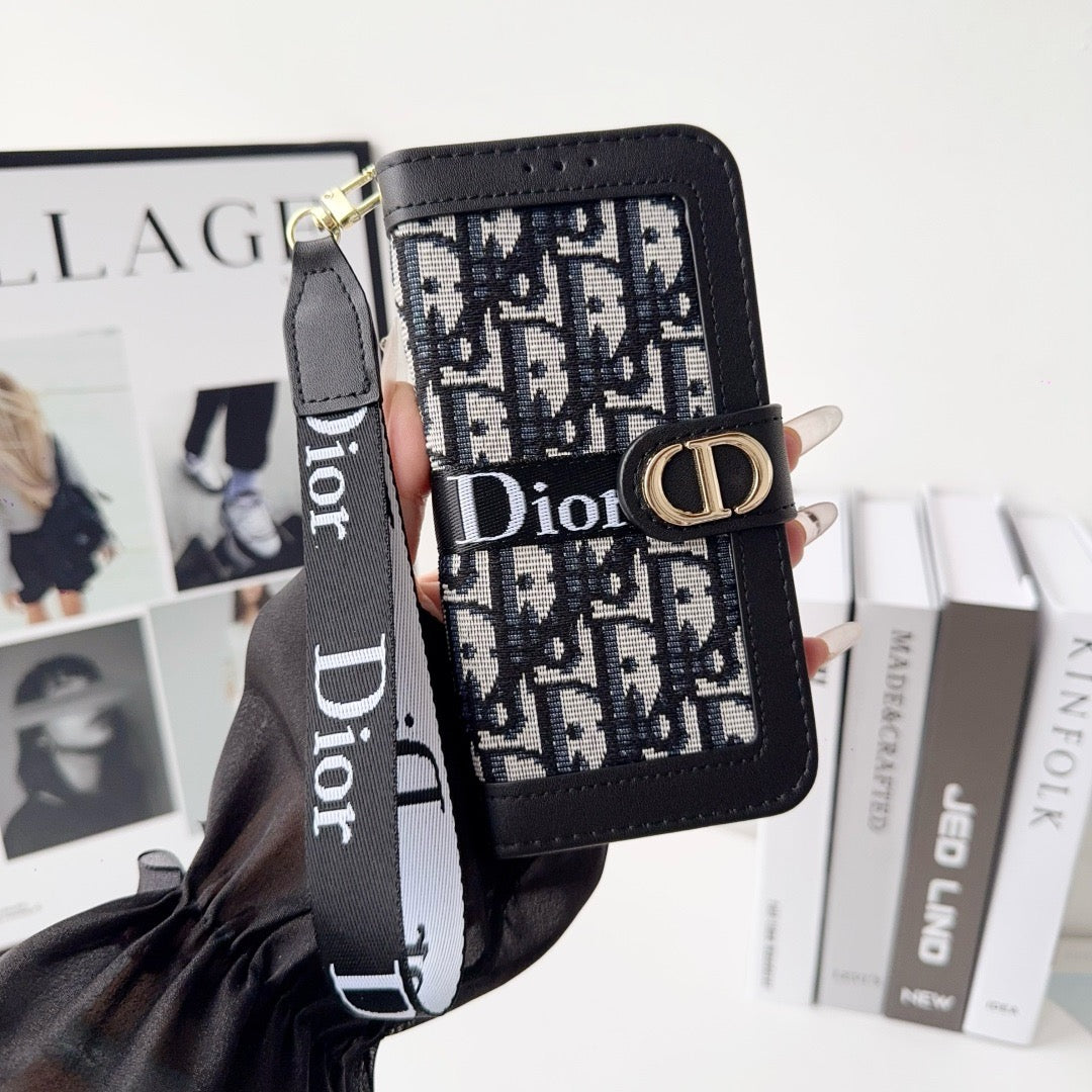 Étui iPhone portefeuille élégant motif mode avec dragonne amovible