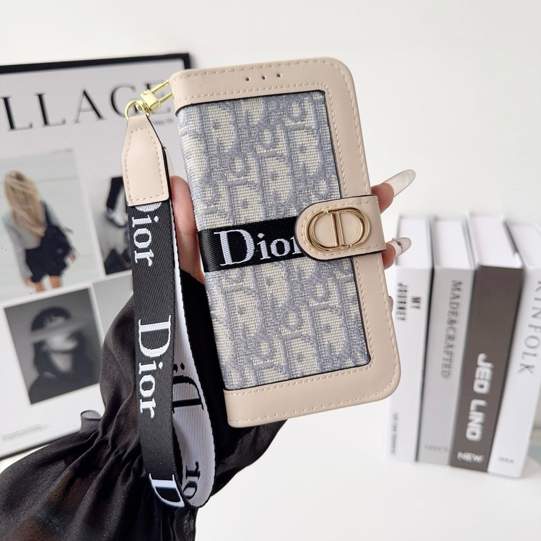 Étui iPhone portefeuille élégant motif mode avec dragonne amovible
