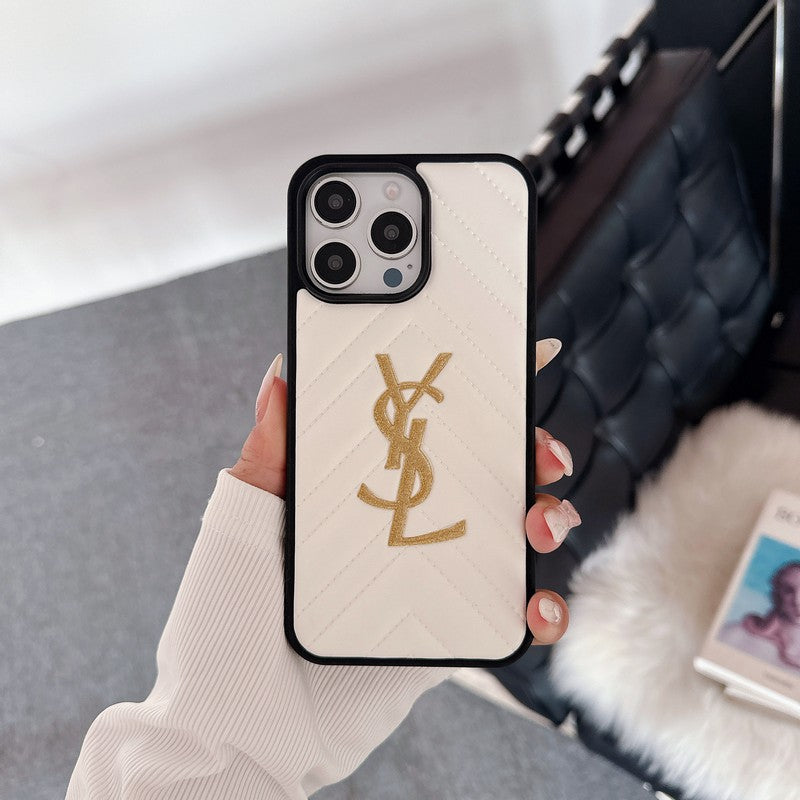 Étui iPhone en cuir noir et blanc Saint