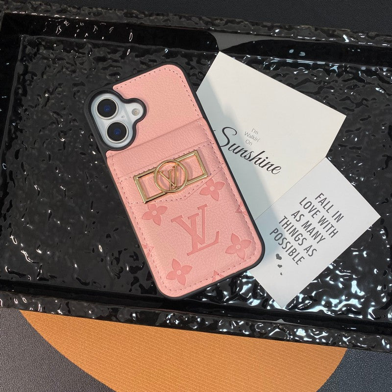 Coque iPhone Luxe avec Porte-Cartes et Logo Doré