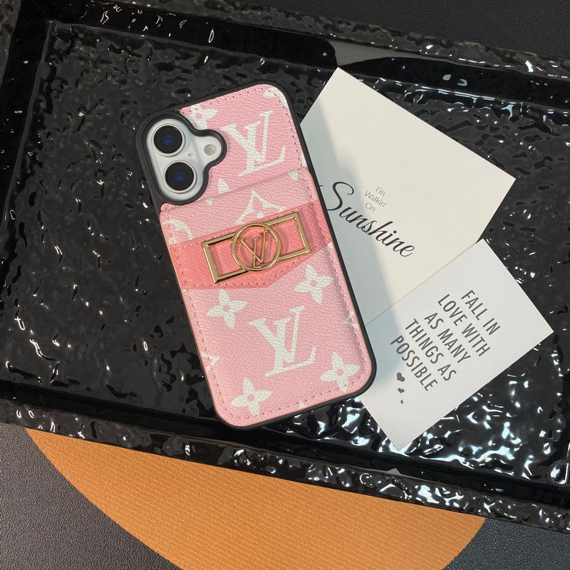 Coque iPhone Luxe avec Porte-Cartes et Logo Doré