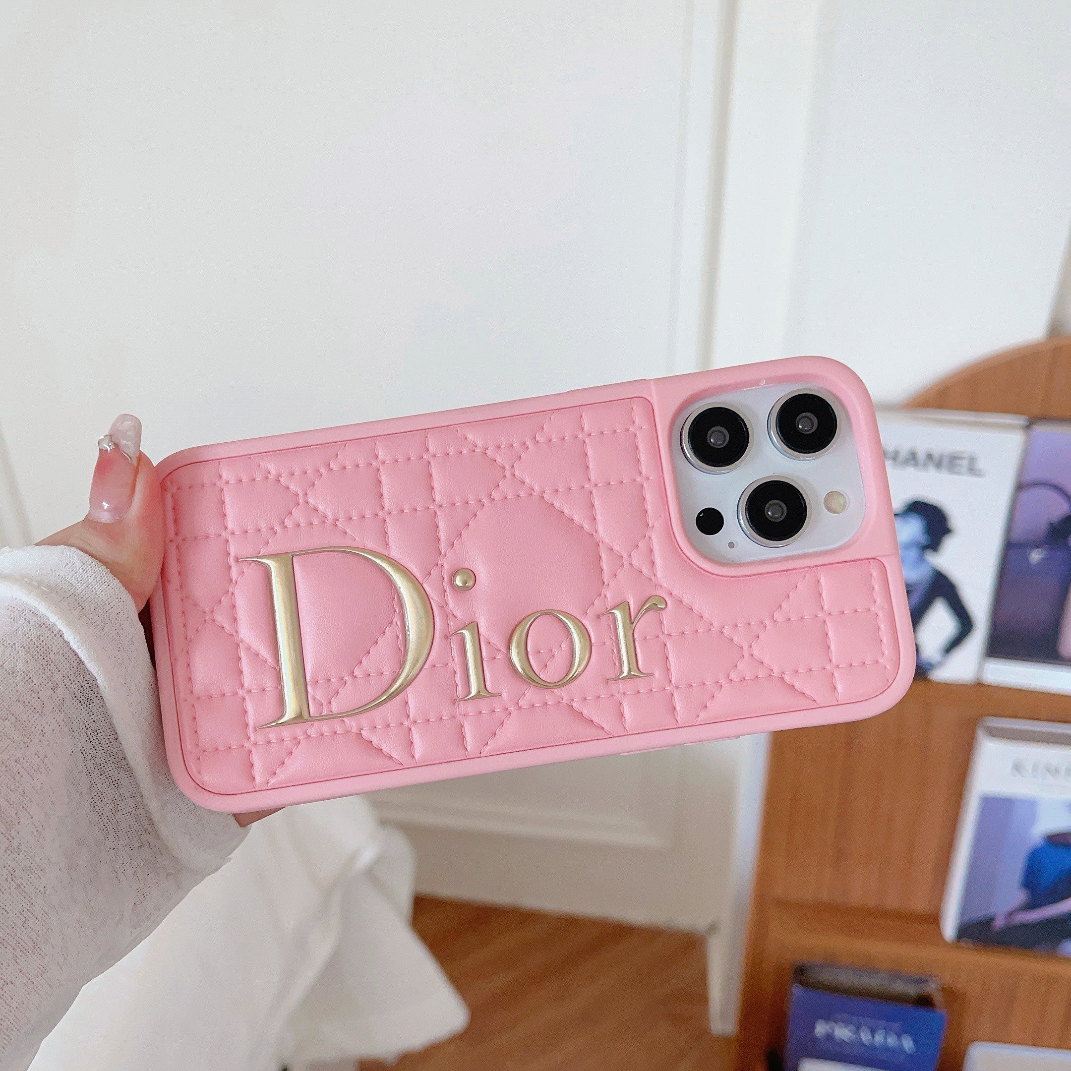 Étui iPhone en cuir avec logo Fashion Gold