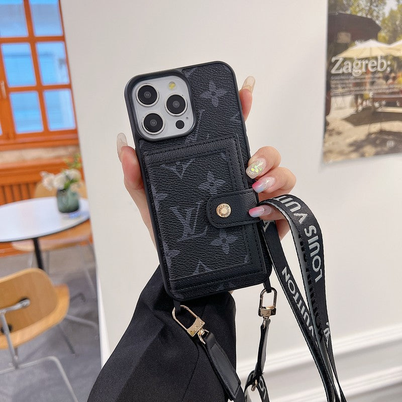Étui iPhone de luxe avec porte-cartes à bandoulière