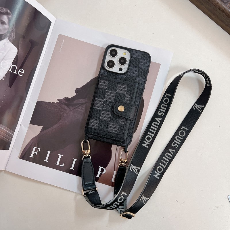 Étui iPhone de luxe avec porte-cartes à bandoulière