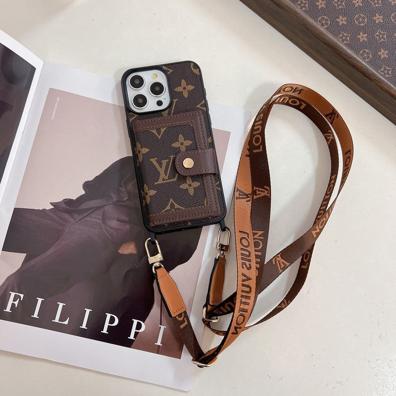 Étui iPhone de luxe avec porte-cartes à bandoulière
