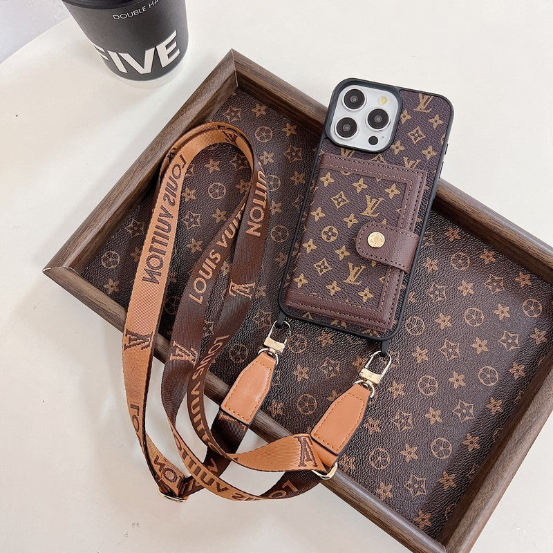 Étui iPhone de luxe avec porte-cartes à bandoulière