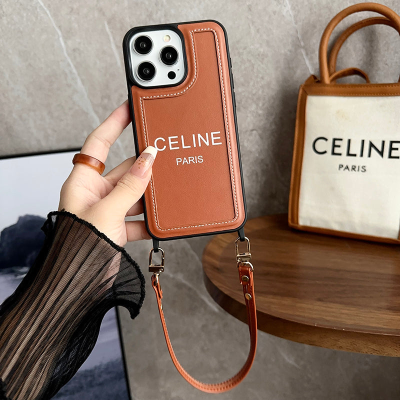Coque iPhone 16 en cuir avec poignée de maintien – Tendance