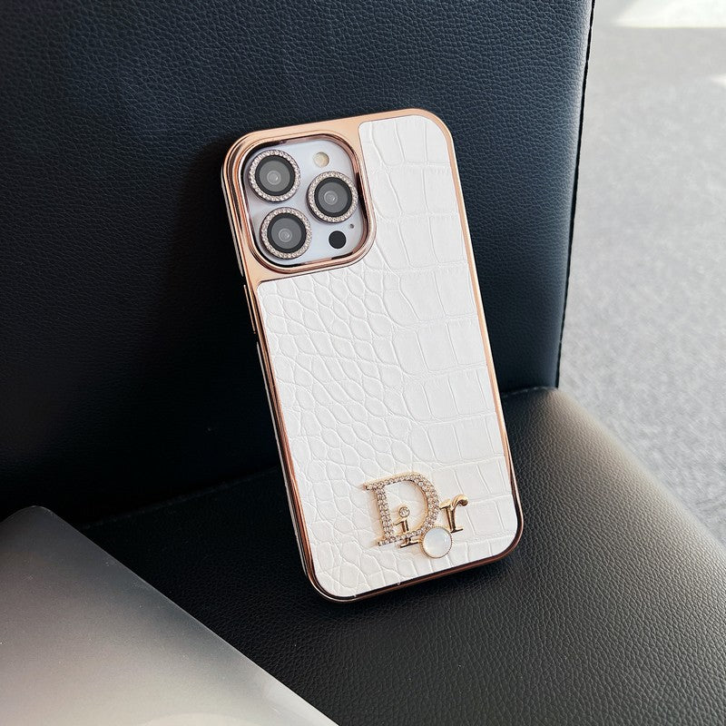 Coque iPhone Rose Doré avec Logo Diamant Tendance
