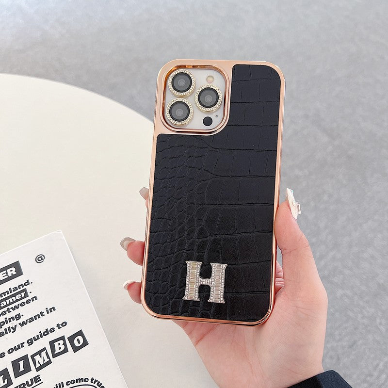 Coque d'iPhone en or rose avec logo diamant classique