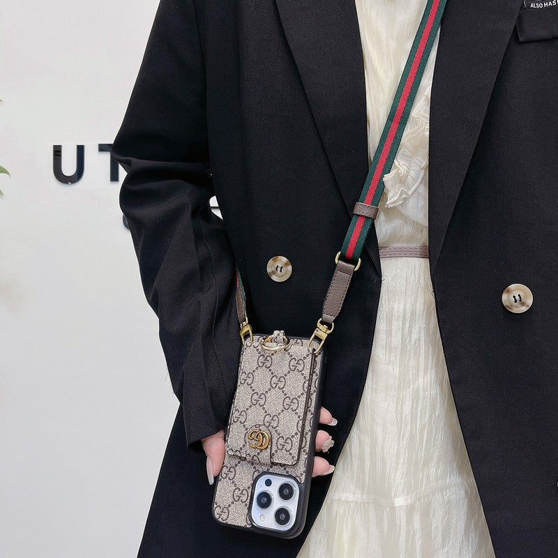 Étui iPhone Classique Chaîne Luxe avec Pochette pour Cartes