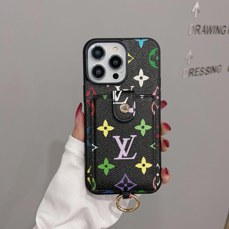 Luxusní klasické barevné pouzdro na iPhone s kapsou na karty