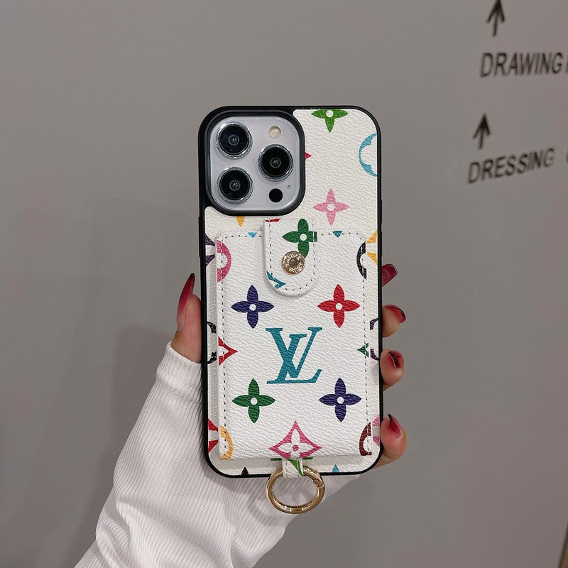Luxusní klasické barevné pouzdro na iPhone s kapsou na karty
