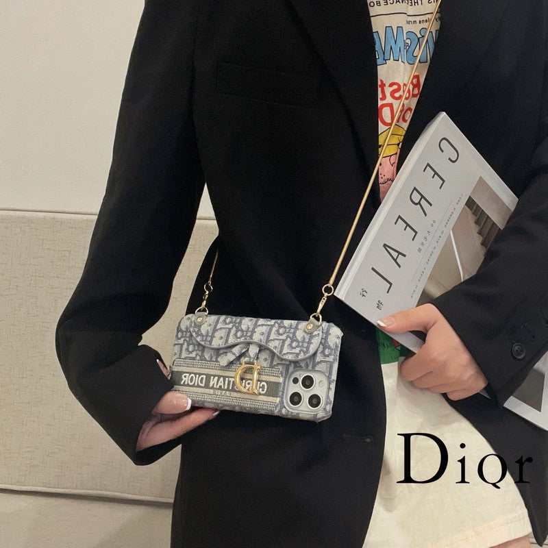 Pochette de téléphone bandoulière en tissu noir et gris pour iPhone