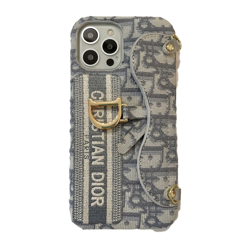 Pochette de téléphone bandoulière en tissu noir et gris pour iPhone