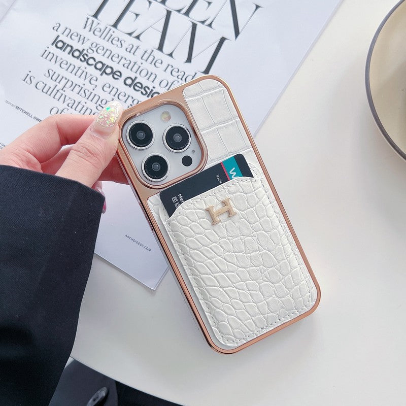 Pouzdro na iPhone H růžově zlaté z kůže