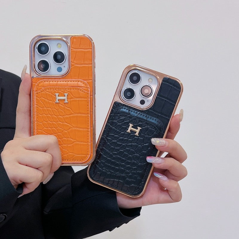 Pouzdro na iPhone H růžově zlaté z kůže