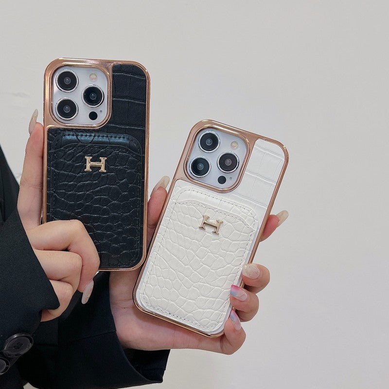 Pouzdro na iPhone H růžově zlaté z kůže