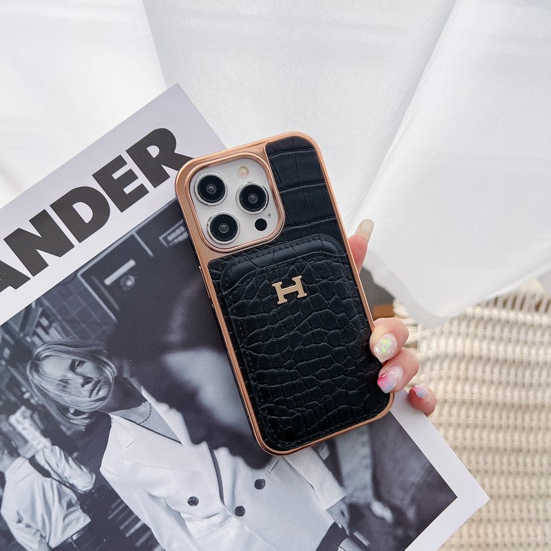 Pouzdro na iPhone H růžově zlaté z kůže