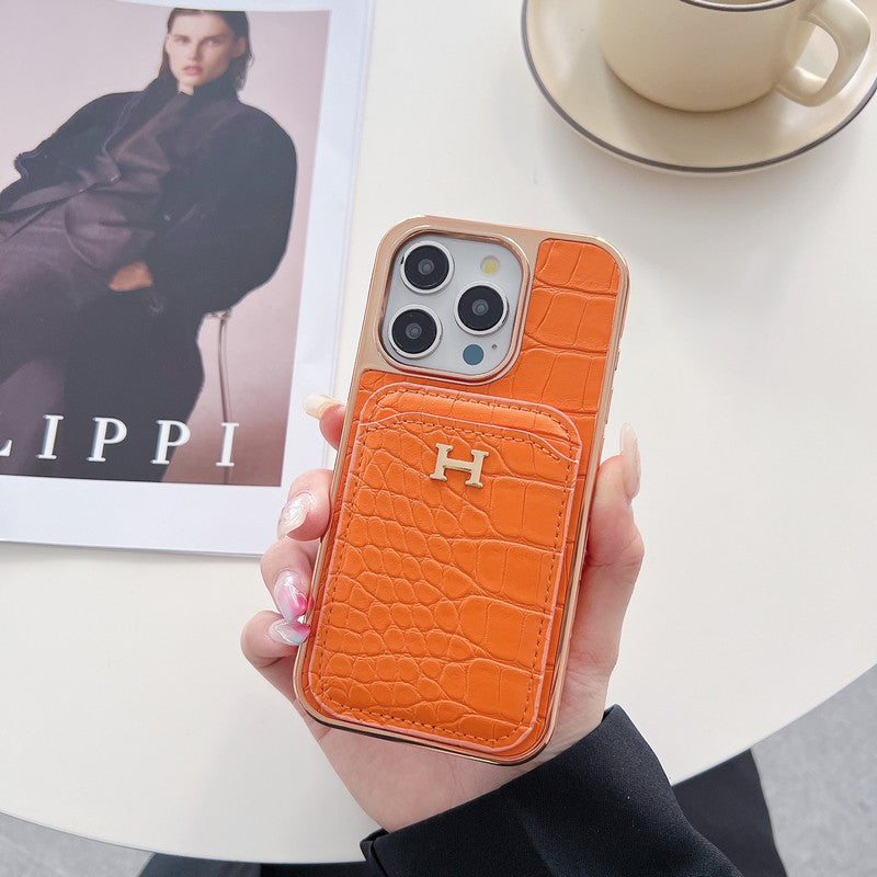 Pouzdro na iPhone H růžově zlaté z kůže